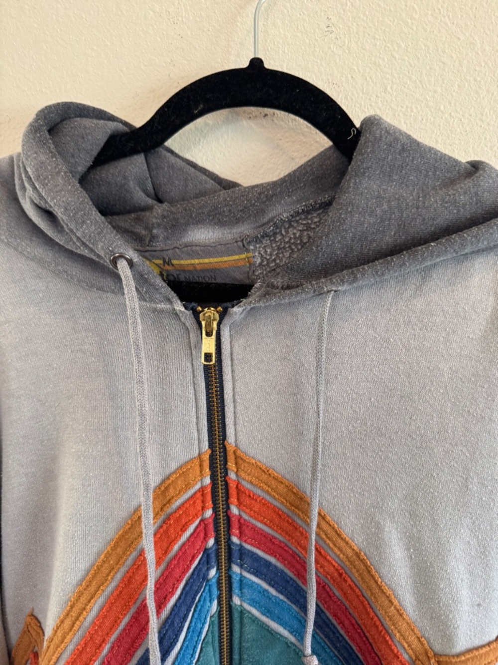 Aviator Nation Vintage Chevron Zip Hoodie Gray Medium - Picture 2 of 6